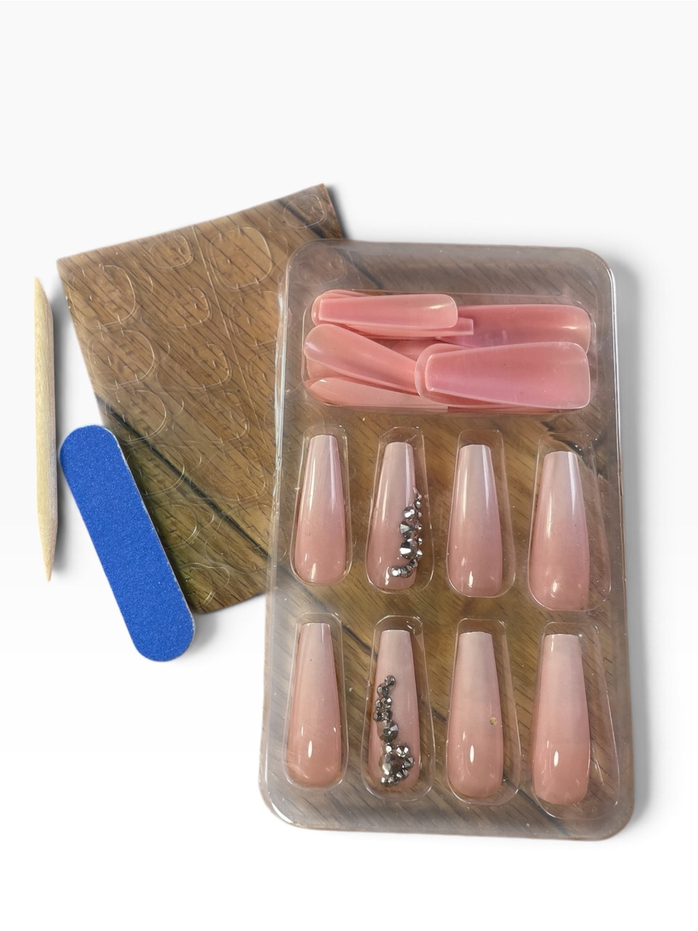 Pink Press-On Nails Set with Rhinestones - Picture 3 of 4